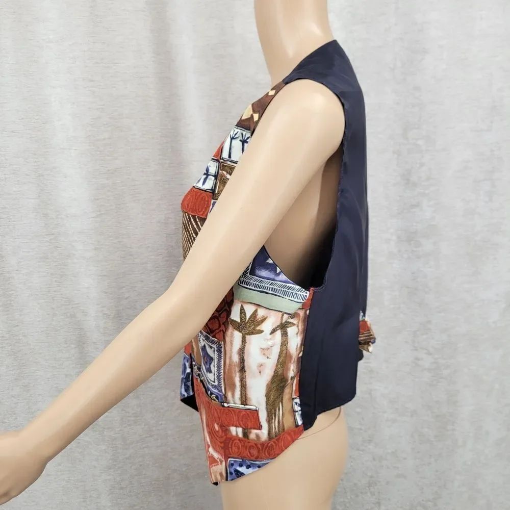 111 Main Vintage Tropical Patchwork Pattern Vest - Picture 7 of 10